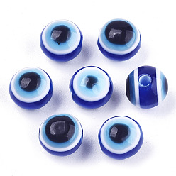 Royal Blue Evil Eye Resin Beads, Round, Royal Blue, 8x7mm, Hole: 1.5mm