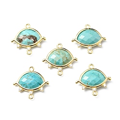 Synthetic Turquoise Synthetic Turquoise Connector Charms, Crystal Rhinestone Eye Links, Faceted, with Light Gold Plated Edge Brass Loops, 21x20x5mm, Hole: 1.2mm and 1.6mm