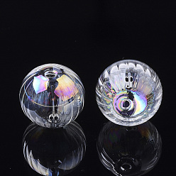 Clear AB Handmade Blown Glass Globe Beads, AB Color Plated, Pumpkin, Clear AB, 16x15~15.5mm, Hole: 1.5~2mm