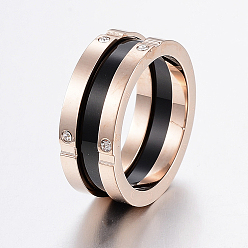Or Rose 304 anneaux en acier inoxydable, avec strass, or rose, taille 8, 18mm