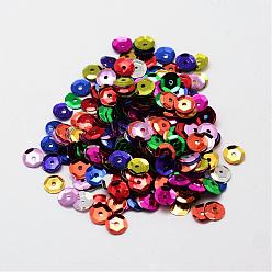Mixed Color Plastic Paillette Beads, Semi-cupped Sequins Beads, Center Hole, Mixed Color, 5x0.5mm, Hole: 1mm