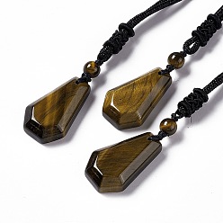 Tiger Eye Natural Tiger Eye Hexagon Pendant Necklace with Nylon Cord, Gemstone Jewelry for Men Women, 25.20 inch(64cm)