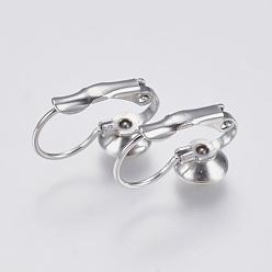 Stainless Steel Color 304 Stainless Steel Leverback Earring Settings, Flat Round, Stainless Steel Color, 16x11.5x6.5mm, Pin: 0.7mm, Tray: 6mm