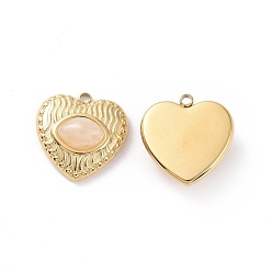 White Jade Natural White Jade Pendants, with Ion Plating(IP) Real 18K Gold Plated 304 Stainless Steel Findings, Heart Charm, 19x18.5x6.5mm, Hole: 2mm