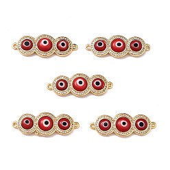 Roja Dijes de conector de mal de ojo hechos a mano de murano, con un claro zirconia cúbico, hallazgos reales de latón chapado en oro de 18 k, rojo, 13x36x4.5 mm, agujero: 1.4 mm