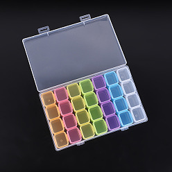 Colorful Transparent PP Plastic 28 Grids Bead Containers, with Independent Bottles & Lids, Rectangle, Colorful, 17x11x2.5cm