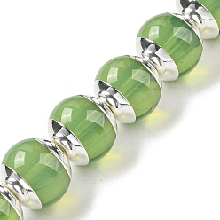 Verde Perlas de vidrio, con extremos de latón en tono platino, rondo, verde, 10~10.5x9~9.5 mm, agujero: 1.2 mm, sobre 30 unidades / cadena, 11.02 pulgada ~ 11.42 pulgada (28~29 cm)