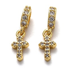 Real 18K Gold Plated Brass Micro Pave Cubic Zirconia European Dangle Charms, Large Hole Pendants, Long-Lasting Plated, Cross, Real 18K Gold Plated, 20mm, Cross: 12x6x2mm, Hole: 5x3mm