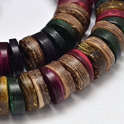 Color mezclado Colores naturales de coco hebras de perlas disco, color mezclado, 12x3 mm, agujero: 2 mm, sobre 103 unidades / cadena, 15.4 pulgada