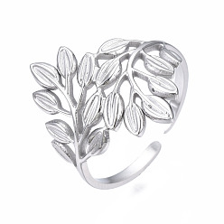 Color de Acero Inoxidable 304 anillo de puño abierto de hoja de acero inoxidable, anillo hueco grueso para mujer, color acero inoxidable, tamaño de EE. UU. 6 3/4 (17.1 mm)