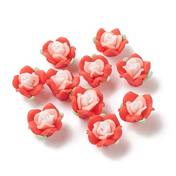 Rose Brumeux Perles en fimo faits à la main, rose, rose brumeuse, 9.5~11x15~16x14~17mm, Trou: 1.4~2mm