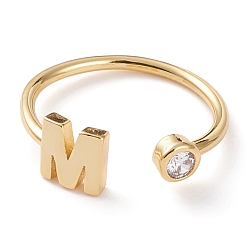 Letter M Brass Micro Pave Clear Cubic Zirconia Cuff Rings, Open Rings, Long-Lasting Plated, Real 18K Gold Plated, Letter.M, US Size 6, Inner Diameter: 17mm