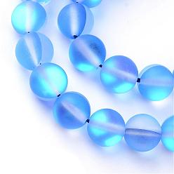 Royal Blue Synthetic Moonstone Beads Strands, Holographic Beads, Dyed, Frosted, Round, Royal Blue, 8mm, Hole: 1mm, about 45~47pcs/strand, 14~15 inch