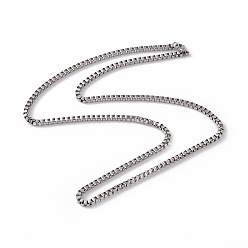 Couleur Acier Inoxydable 201 collier de chaîne de boîte en acier inoxydable pour hommes femmes, couleur inox, 23.62 pouce (60 cm)