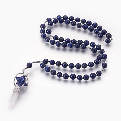 Lapis Lazuli Alloy Pendant Necklace, with Natural Lapis Lazuli Beads, Star with Bullet, Dyed, 29.52 inch(75cm)