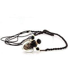Black Lampwork Perfume Bottle Necklaces with Ropes, Heart, Black, 22.05~28.35 inch(56~72cm), Pendant: 22x12x20, Capacity: 1ml(0.03fl. oz)