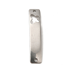 Building 201 Stainless Steel Connector Charms, Curved Rectangle Links with Hollow Pattern, Stainless Steel Color, Building, 30x6x0.8mm, Hole: 1.4mm