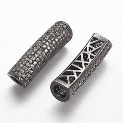 Gunmetal Brass Micro Pave Cubic Zirconia Tube Beads, Tube, Large Hole Beads, Hollow, Clear, Gunmetal, 30x8.5x8mm, Hole: 5mm