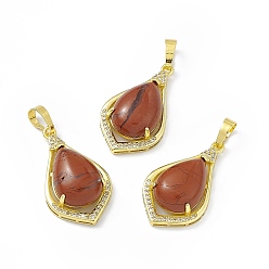 Red Jasper Natural Red Jasper Pendants, Teardrop Charms, with Golden Tone Rack Plating Brass Findings, Cadmium Free & Lead Free, 32x18.5x9.5mm, Hole: 8x4.5mm
