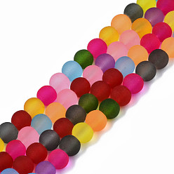 Coloré Brins de perles de verre dépoli transparentes, ronde, colorées, 6~7x5~6mm, Trou: 0.9mm, Environ 72~74 pcs/chapelet, 15.75 pouces ~ 16.14 pouces (40~41 cm)