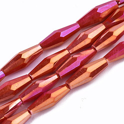 Rouge Perles en verre electroplate, de couleur plaquée ab , toupie avec facettes, rouge, 12x4mm, Trou: 0.8mm, Environ 59~60 pcs/chapelet, 27.56 pouce (70 cm)