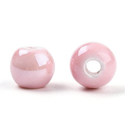Pink Granos redondos de porcelana hechas a mano pearlized, rosa, 6 mm, agujero: 1.5 mm