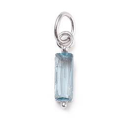 Light Blue 304 Stainless Steel Cubic Zirconia Pendants, Rectangle, Stainless Steel Color, Light Blue, 17x4x4mm, Hole: 5mm