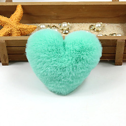 Turquoise Imitation Fur Pom Pom Balls, for DIY Keychain Bag Making Accessories, Heart, Turquoise, 10x8cm