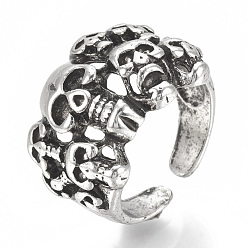 Antique Silver Alloy Cuff Finger Rings, Skull, Antique Silver, Size 10, 20.5mm
