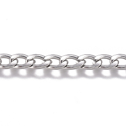 Stainless Steel Color 201 Stainless Steel Chain, Curb Chain, Twisted Chain, Unwelded, Stainless Steel Color, 6x3.5x1.3mm