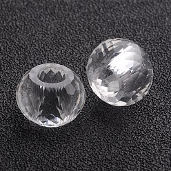 Clair 128 verre à facettes rondelle européen perles grand trou, pas de noyau métallique, clair, 13x8.5mm, Trou: 6mm