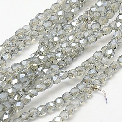 Light Grey Electroplate Glass Beads Strands, Half Plated, Faceted, Cube, Light Grey, 4x4x4mm, Hole: 1mm, about 100pcs/strand, 15.7 inch
