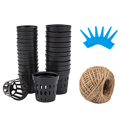 Black DIY Kit, with Plastic Planting Basket, Plastic Plant Labels and Jute Twine, Black, 9.75x5x0.1cm