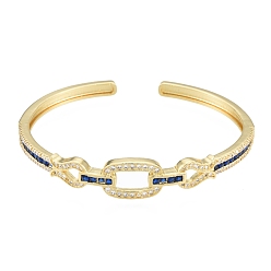 Medium Blue Cubic Zirconia Oval & Fish Open Cuff Bangle, Real 18K Gold Plated Brass Jewelry for Women, Medium Blue, Inner Diameter: 2-1/8x2-1/2 inch(5.4x6.4cm)