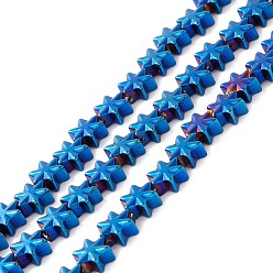 Blue Plated Electroplate Synthetic Non-magnetic Hematite Beads, Star, Blue Plated, 7.5x7x3.5mm, Hole: 1mm, about 44~61pcs/strand, 11.02 inch(28cm)~15.55 inch(39.5cm)