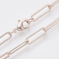 Rose Gold Brass Textured Paperclip Chain Necklace Making, with Lobster Claw Clasps, Rose Gold, 24.01 inch(61cm), Link: 15.5x4.5x1mm