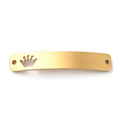 Crown 304 colgantes de conector de acero inoxidable, rectángulo curvo con patrón, dorado, patrón de la corona, 34.5x6x1.5 mm, agujero: 1.5 mm