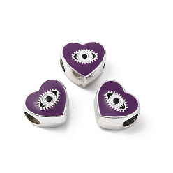 Púrpura Cuentas europeas de plástico ccb, abalorios de grande agujero, corazón con ojos malvados, púrpura, 11x11.5x8 mm, agujero: 5 mm