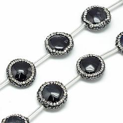Black Natural Black Onyx Rhinestone Beads, Dyed, Flat Round, Black, 17~18x6mm, Hole: 1mm