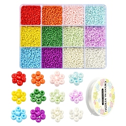 Mixed Color DIY Candy Color Seed Beads Bracelet Making Kit, Including Round Glass Seed Beads, Elastic Thread, Mixed Color, Beads: 1.5~2mm, Hole: 0.5~1mm, 9600pcs/box