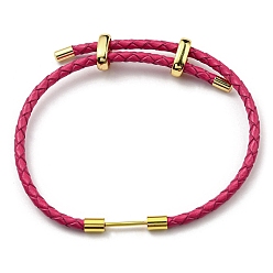 Cerise Brass Column Bar Link Bracelet with Leather Cords, Adjustable Bracelet for Women, Cerise, Inner Diameter: 5/8~3 inch(1.6~7.5cm)