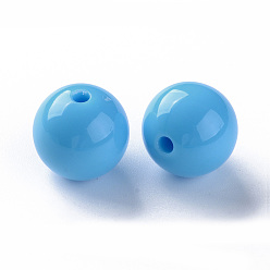 Bleu Ciel Foncé Perles acryliques opaques, ronde, bleu profond du ciel, 16x15mm, Trou: 2.8mm, environ220 pcs / 500 g