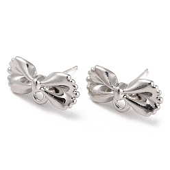 Bowknot Silver Alloy Stud Earring Findings, with Horizontal Loops & 925 Sterling Silver Pin, Bowknot, 9x17.5mm, Pin: 11x0.6mm