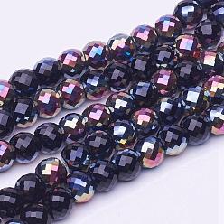 Multi-color Plated Electroplate Transparent Glass Beads Strands, Half Plated, Faceted, Drum, Multi-color Plated, 8x6mm, Hole: 1mm, about 40pcs/strand, 9.4 inch