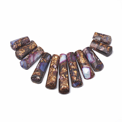 Indigo Assembled Synthetic Imperial Jasper and Bronzite Beads Strands, Graduated Fan Pendants, Focal Beads, Dyed, Indigo, 15~39.5x9~10x5~5mm, Hole: 1.2mm, 11pcs/set, 3.93 inch/strand