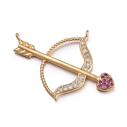 Golden Brass Micro Pave Cubic Zirconia Pendants, Bow and Arrow, Golden, 26.5x37x3mm, Hole: 1.4mm