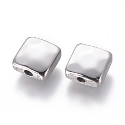 Stainless Steel Color 304 Stainless Steel Beads, Square, Stainless Steel Color, 8.5x8.5x4mm, Hole: 1.6mm