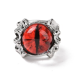 Red Dragon Eye Glass Wide Band Rings for Men, Punk Alloy Dragon Claw Open Ring, Antique Silver, Red, US Size 8(18.1mm)