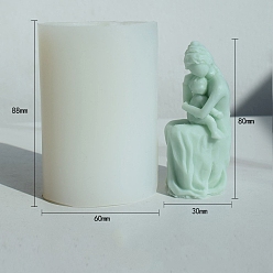 Blanco 3d molde de silicona para vela de cera de aromaterapia, Figura humana diy, adorno de pegamento que cae yeso de aromaterapia, madre sosteniendo al niño, blanco, 8.8x6 cm
