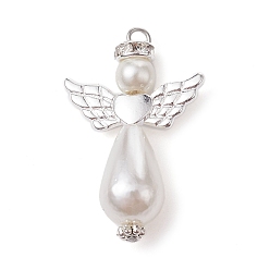 Silver Acrylic Imitation Pearl with Alloy Pendants, Angel, Silver, 34x22x10mm, Hole: 2.4mm